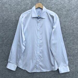 Bugatchi Uomo Men's Designer Dress Shirt Shaped Fit, 100% Cotton, Light Blue